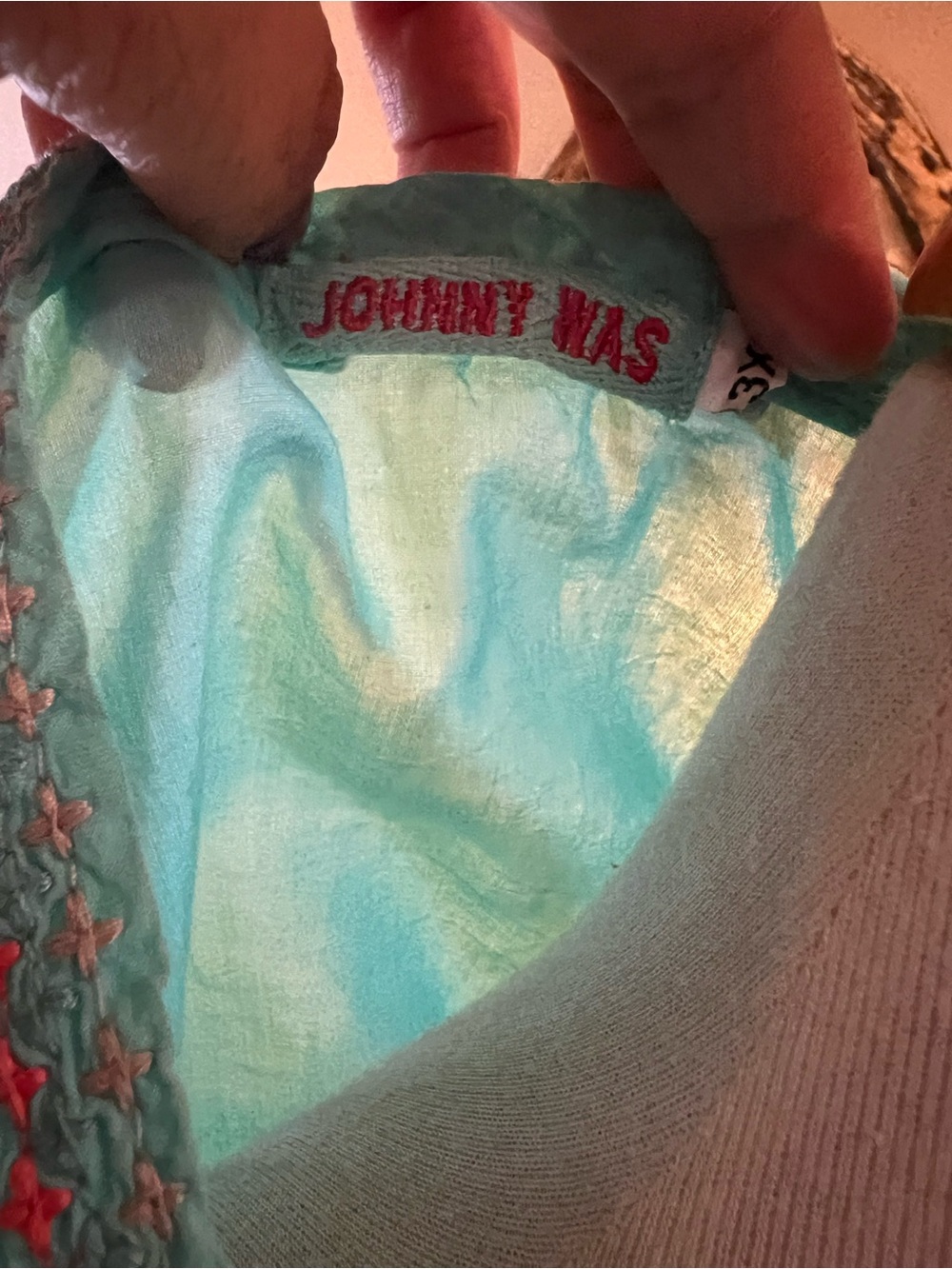 Johnny Was Caribbean blue tunic featuring intricate pink floral embroidered 3X - Picture 6 of 9